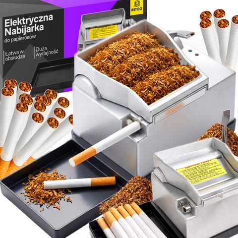⁨Tłokowa elektryczna nabijarka maszynka do papierosów tytoniu + podstawka⁩ w sklepie Wasserman.eu