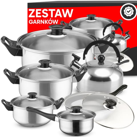 ⁨Komplet garnków kuchennych 11 el. gaz indukcja czajnik patelnia + pokrywki - or201⁩ w sklepie Wasserman.eu