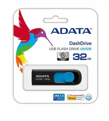 ⁨ADATA DashDrive UV128 32GB USB flash drive USB Type-A 3.2 Gen 1 (3.1 Gen 1) Black,Blue⁩ at Wasserman.eu