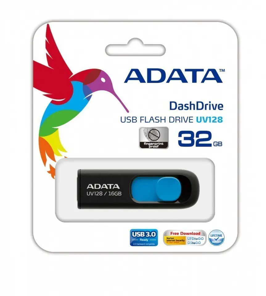 ⁨ADATA UV128 32 GB, USB 3.0, Black/Blue⁩ w sklepie Wasserman.eu