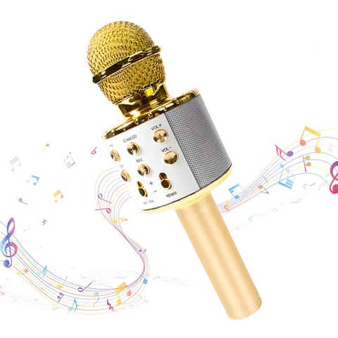 ⁨Mikrofon karaoke bezprzewodowy bluetooth głośnik 2 złoty e114⁩ w sklepie Wasserman.eu