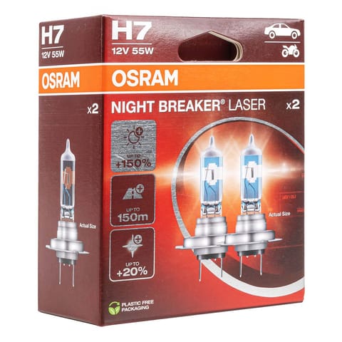 ⁨Żarówki halogenowe osram h7 12v 55w px26d night breaker laser +150% /2szt./⁩ w sklepie Wasserman.eu
