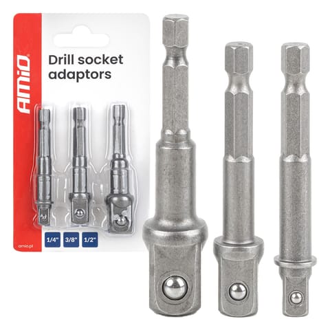 ⁨Zestaw adapterów do wkrętarki 3el. 1/4" 3/8" 1/2" amio-04933⁩ w sklepie Wasserman.eu