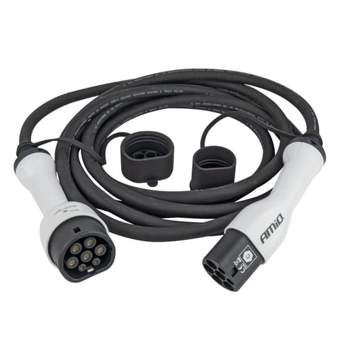 ⁨Kabel z wtyczką do ładowania samochodów elektrycznych ev 3p 22kw 5m amio-04972⁩ w sklepie Wasserman.eu
