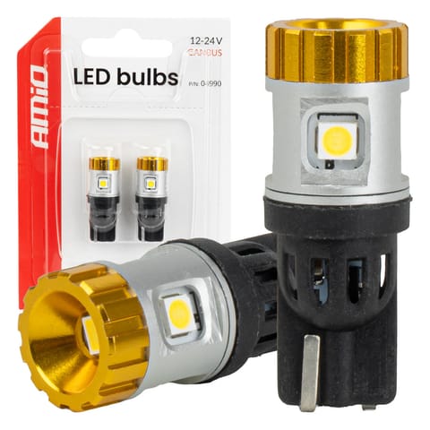 ⁨Żarówki led canbus w5w t10 3030 4smd + 3020 1smd białe 12v 24v amio-04990⁩ w sklepie Wasserman.eu