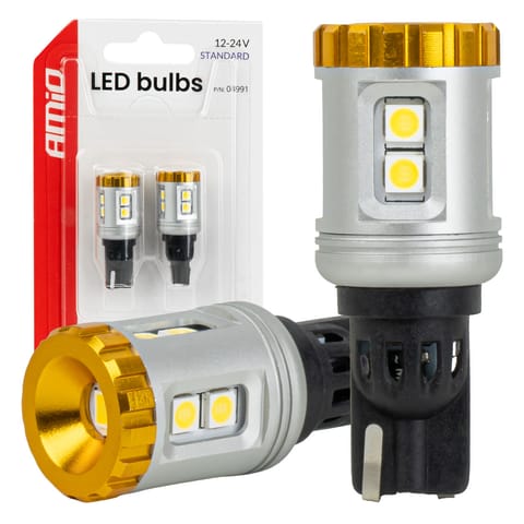 ⁨Żarówki led standard w16w t15 3030 8smd + 3020 1smd białe 12v 24v amio-04991⁩ w sklepie Wasserman.eu