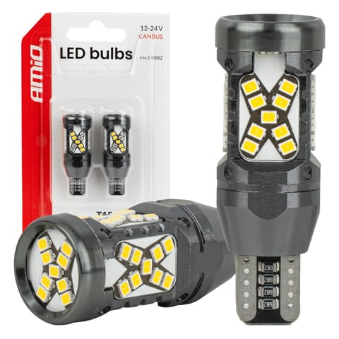 ⁨Żarówki led canbus w16w t15 2016 45smd białe 12v 24v amio-04992⁩ w sklepie Wasserman.eu