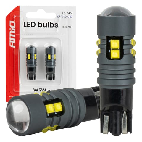 ⁨Żarówki led standard w5w t10 2525 10smd białe 12v 24v amio-04993⁩ w sklepie Wasserman.eu