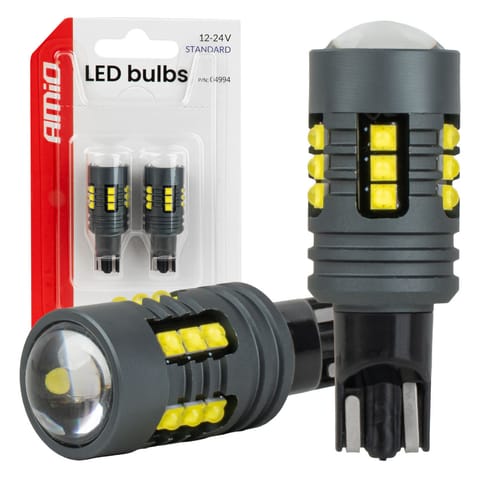 ⁨Żarówki led standard w16w t15 2525 18smd białe 12v 24v amio-04994⁩ w sklepie Wasserman.eu