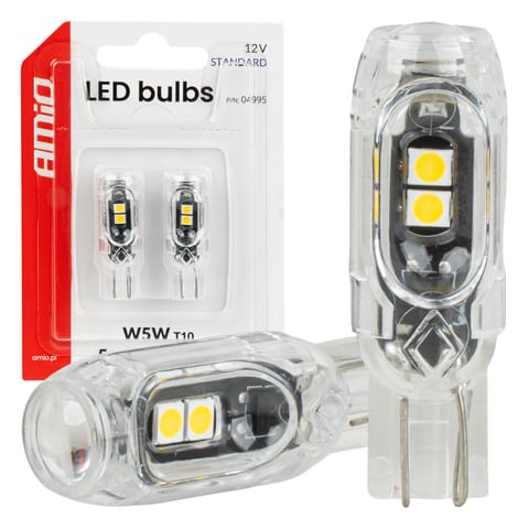 ⁨Żarówki led standard w5w t10 2835 5smd białe 12v amio-04995⁩ w sklepie Wasserman.eu
