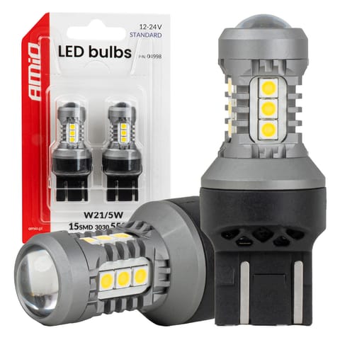 ⁨Żarówki led standard 7443 w21/5w 3030 15smd białe 12v 24v amio-04998⁩ w sklepie Wasserman.eu