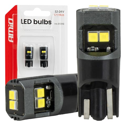 ⁨Żarówki led canbus w5w t10 2020 6smd białe 12v 24v amio-05010⁩ w sklepie Wasserman.eu
