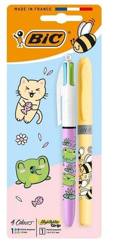 ⁨Długopis 4 Colors Kawaii mix+zakreślacz żółty BIC⁩ w sklepie Wasserman.eu