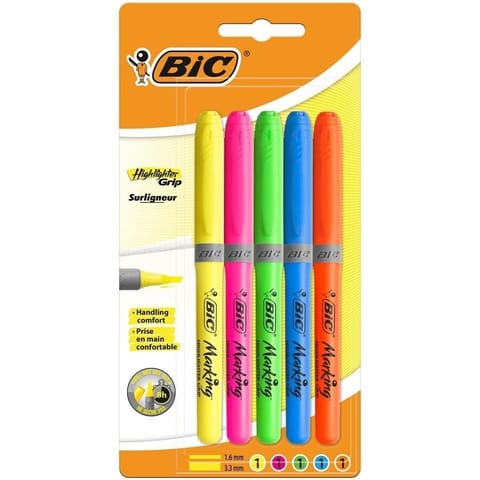 ⁨Zakreślacz Highlighter Grip 5 kolorów BIC⁩ w sklepie Wasserman.eu