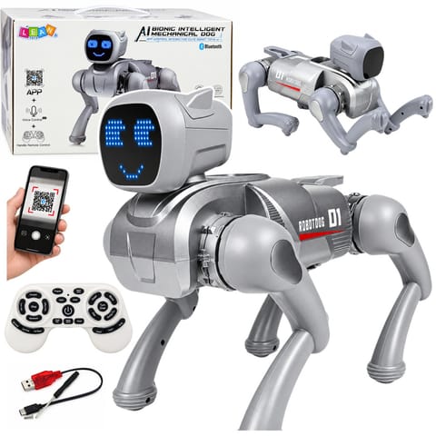 ⁨Pies Robot AI Zdalnie Sterowany RC Bluetooth Aplikacja Programowany Srebrny⁩ w sklepie Wasserman.eu