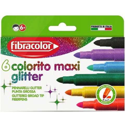 ⁨Flamastry brokatowe COLORITO MAXI GLITER 6kol. FIBRACOLOR⁩ w sklepie Wasserman.eu