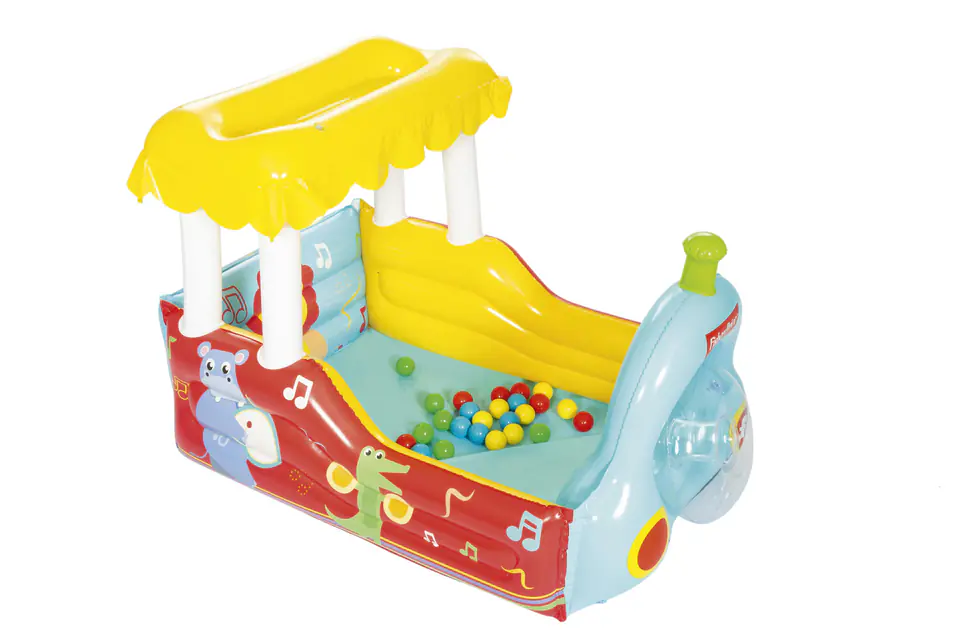 ⁨Bestway 93537 FISHER PRICE DMUCHANY POCIĄG  Z PIŁKAMI 132cm x 94cm x 89cm⁩ w sklepie Wasserman.eu