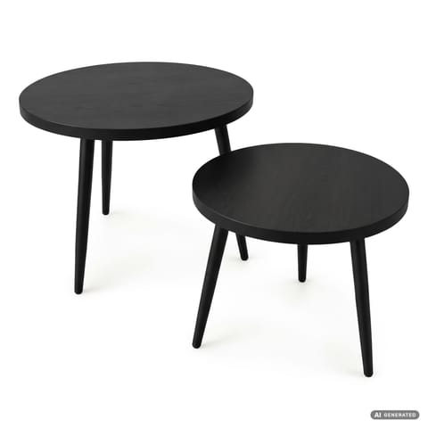⁨Zestaw stolików kawowych TWINO 52 cm okrągłe Czarny czarne nogi⁩ w sklepie Wasserman.eu