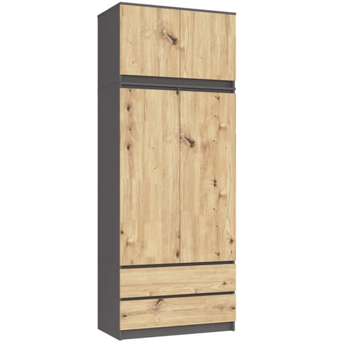 ⁨SZAFA Z NADSTAWKĄ S90 2D 2SZ CLP PK GRAFIT SZARY / DĄB ARTISAN⁩ w sklepie Wasserman.eu