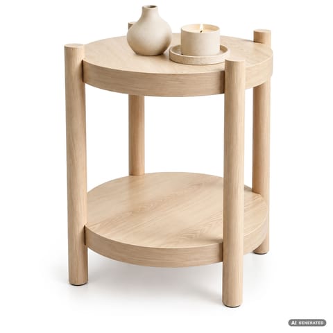 ⁨Stolik kawowy okrągły TERRA 44,5 cm z półką Naturalne Drewno⁩ w sklepie Wasserman.eu