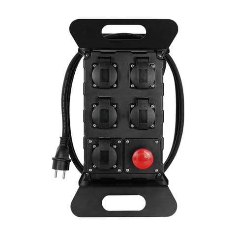 ⁨Rozdzielnica budowlana przenośna z wyłącznikiem awaryjnym z zabezpieczeniem;H07RN-F;32,5;230V, 4x2p+z; 1xUSB; dł. przewodu 2m⁩ w sklepie Wasserman.eu