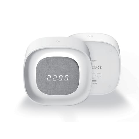 ⁨Budzik z nocną lampką led pure fnl-03 bjorn biały kwadratowy forever light, li-ion⁩ w sklepie Wasserman.eu