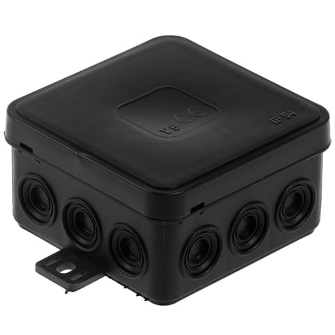 ⁨Puszka n/t hermetyczna v5 ip-54 75x75x41 12-wl klik z osłabieniami czarna⁩ w sklepie Wasserman.eu