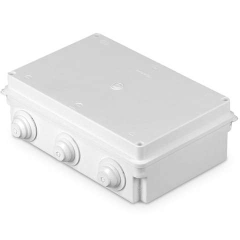 ⁨Puszka instalacyjna, izolacyjna, odgałęźna, 6-wlotowa, z dławicami d-30, n/t, wymiar 235x150x75, ip55⁩ w sklepie Wasserman.eu