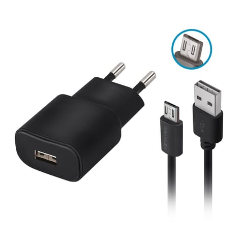 ⁨Forever ładowarka sieciowa tc-01 1x usb 2a czarna + kabel microusb⁩ w sklepie Wasserman.eu