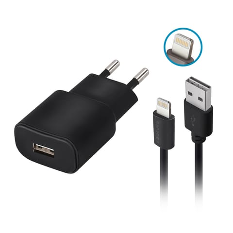 ⁨Forever ładowarka sieciowa tc-01 1x usb 2a czarna + kabel lightning⁩ w sklepie Wasserman.eu