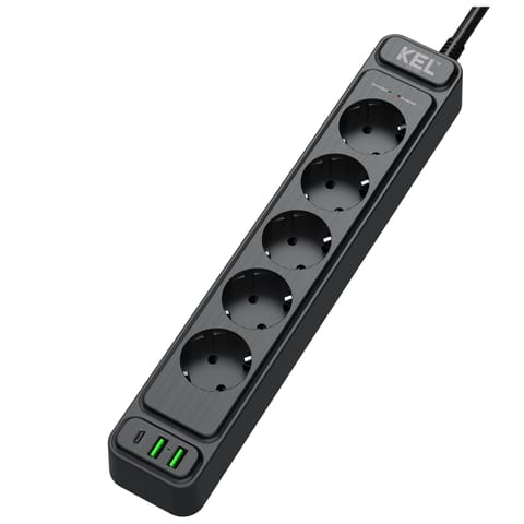 ⁨Listwa przepięciowa, 5 gniazd 2p+z oraz gniazdami 2xusb a, 1xusb c, 1,5m, schuko ; kel⁩ w sklepie Wasserman.eu