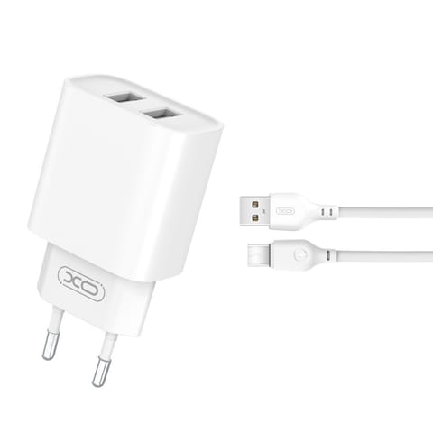 ⁨Xo ładowarka sieciowa ce02c 2x usb 2,1a biała + kabel usb-c⁩ w sklepie Wasserman.eu
