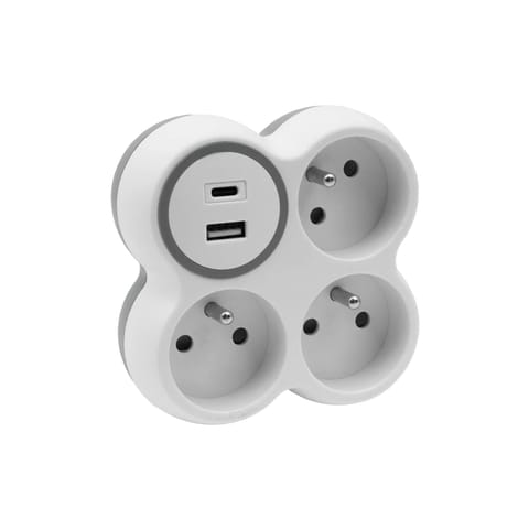 ⁨Rozgałęźnik trzykrotny, 3x gniazda wtyczkowe z uziemieniem, 1xgniazdo usb a -18w, 1xgniazdo usb c – pd 20w⁩ w sklepie Wasserman.eu