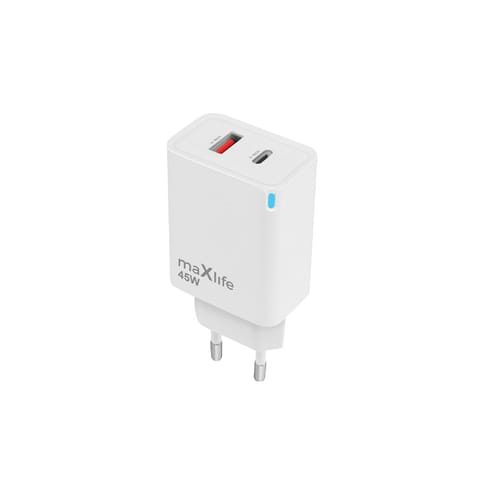 ⁨Maxlife ładowarka sieciowa gan pd qc mxtc-09-45ac 1x usb-c 1x usb 45w biała⁩ w sklepie Wasserman.eu