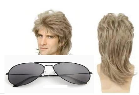 ⁨BQ3H Peruka męska blond disco retro + okulary⁩ w sklepie Wasserman.eu