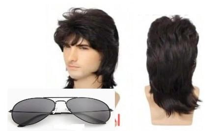 ⁨BQ3J Peruka męska czarna disco retro + okulary⁩ w sklepie Wasserman.eu