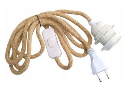 ⁨ZD215 Kabel 2m w oplocie jutowym z wtyczką i przełącznikiem biały⁩ w sklepie Wasserman.eu