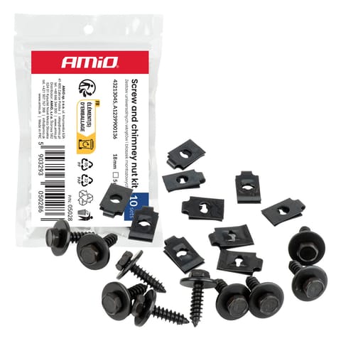 ⁨Zestaw uniwersalnych wkrętów i blaszek montażowych 18 mm ? 5 mm 10kpl amio-05028⁩ w sklepie Wasserman.eu