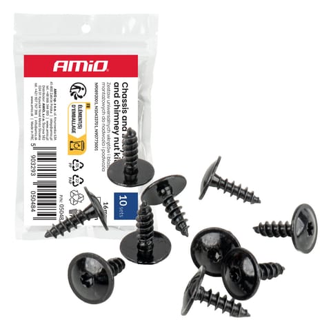 ⁨Zestaw uniwersalnych wkrętów i blaszek montażowych do nadwozia i podwozia 16 mm ? 5 mm 10kpl amio-05048⁩ w sklepie Wasserman.eu