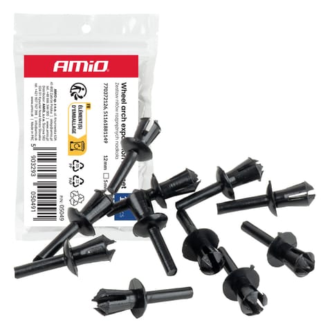 ⁨Zestaw nitów rozprężnych nadkola 12 mm ? 5 mm 10szt. amio-05049⁩ w sklepie Wasserman.eu