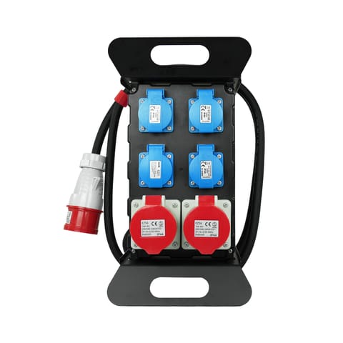 ⁨Rozdzielnica budowlana przenośna siłowa z zabezpieczeniem;H07RN-F;52,5;400V, 2x4p+z;3x2p+z; 1xUSB; dł. przewodu 2m ; schuko⁩ w sklepie Wasserman.eu