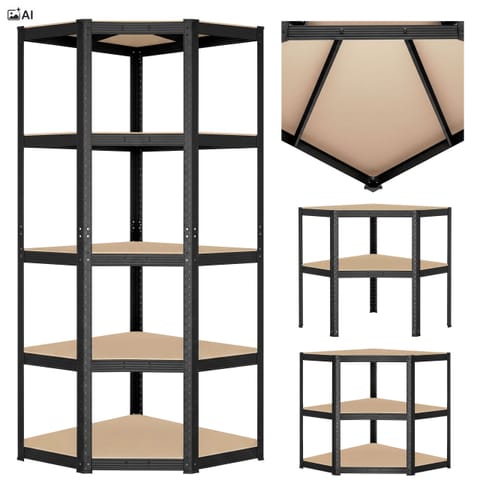 ⁨Regał magazynowy narożny 5 poziomów 875 kg 180x70x40 cm czarny⁩ w sklepie Wasserman.eu