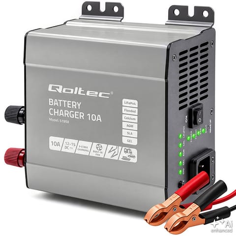⁨Qoltec Inteligentna ładowarka Monolith do akumulatorów LiFePO4 AGM GEL SLA | 10A | 12V⁩ w sklepie Wasserman.eu