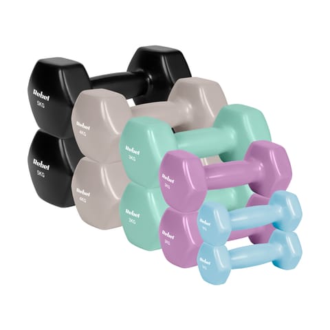 ⁨Hantelki żeliwne winylowe HEX zestaw 30kg (2x1kg+2x2kg+2x3kg+2x4kg+2x5kg), REBEL ACTIVE⁩ w sklepie Wasserman.eu