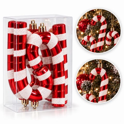 ⁨Zestaw 4 ozdób choinkowych XL, bombek czerwono-białych– laski lizaki 7 x 14 cm BSN73⁩ w sklepie Wasserman.eu