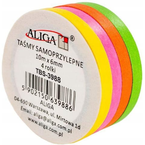 ⁨Taśma matowa samoprzylepna 6mm x 10m 4 rolki TBS-3988 ALIGA⁩ w sklepie Wasserman.eu
