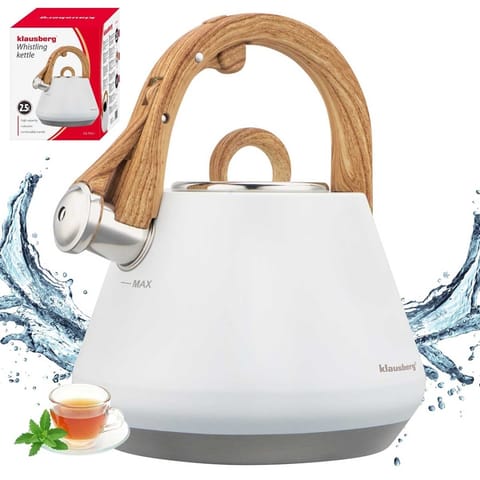 ⁨CZAJNIK STALOWY Z GWIZDKIEM 2,5L KLAUSBERG KB-9061 BIAŁY⁩ w sklepie Wasserman.eu