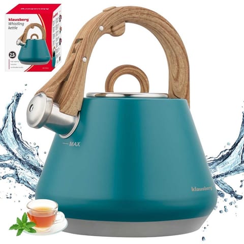⁨CZAJNIK STALOWY Z GWIZDKIEM 2,5L KLAUSBERG KB-9063 TURKUSOWY⁩ w sklepie Wasserman.eu