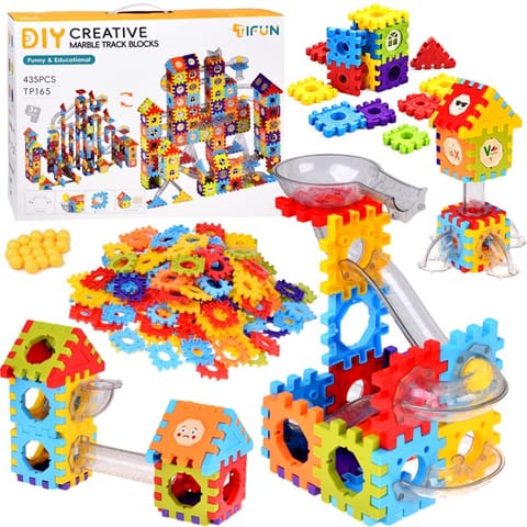 ⁨Klocki konstrukcyjne WAFLE + 360° tor kulkowy ROZBUDOWANY 435ele ZA6548⁩ w sklepie Wasserman.eu