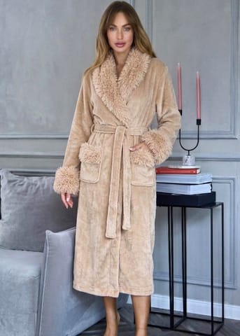 ⁨Szlafrok L&L Damski 2647 Hana Dł Angora (kolor angora, rozmiar XL)⁩ w sklepie Wasserman.eu